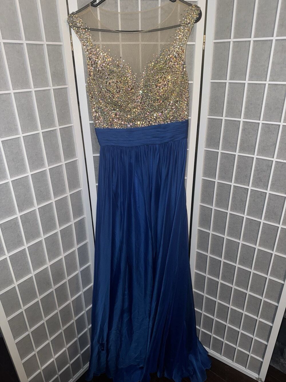 JVN Jovani PROM Dress JVN21714 Glitter Jeweled Sequin Bedazzled Flowy Sz 10